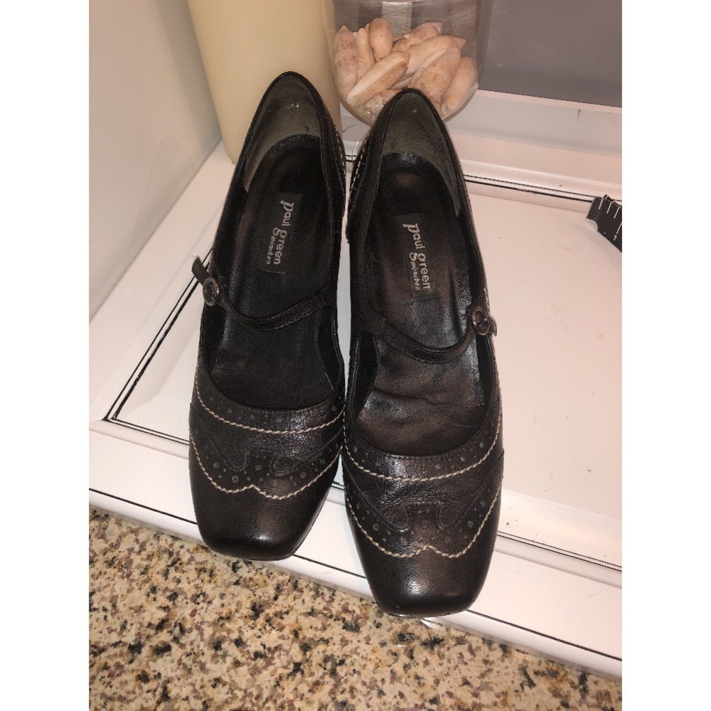 Paul Green Womens Courtney Heels Black Leather Wingtip Mary Jane Shoes 8.5